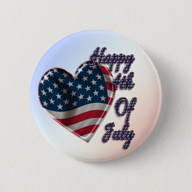Happy 4. Juli USA Flag Herz Button (Vorderseite)