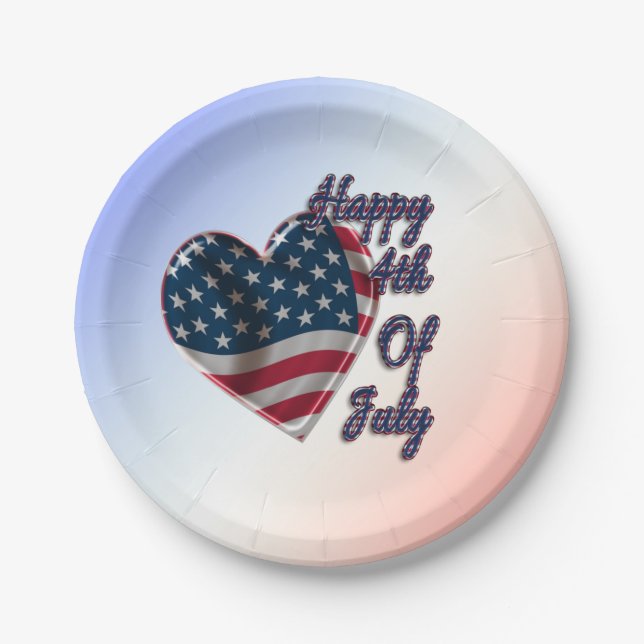 Happy 4. Juli USA Flag Herz Pappteller (Vorderseite)