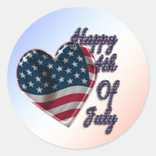 Happy 4. Juli USA Flag Herz Runder Aufkleber