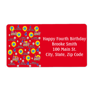 Happy 4th Birthday Address Labels, Gelb Rot