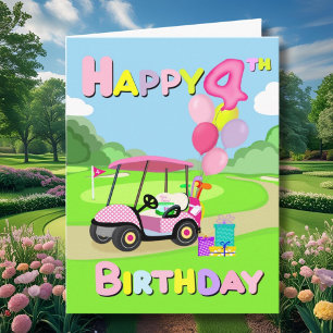 Happy 4th Birthday Polka Dot Pink Girly Golf Card Karte