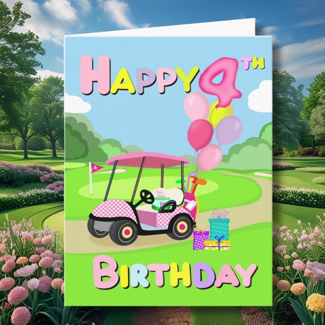 Happy 4th Birthday Polka Dot Pink Girly Golf Card Karte (Von Creator hochgeladen)