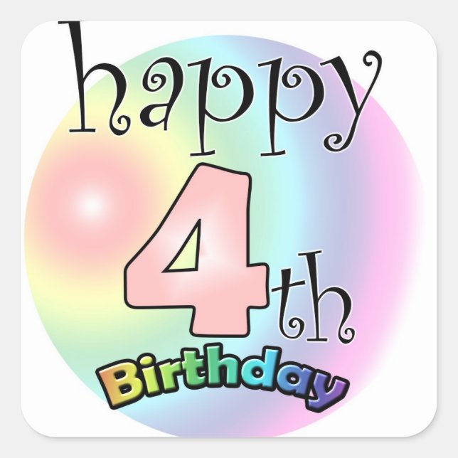 Happy 4th Birthday (roze) Quadratischer Aufkleber (Vorderseite)