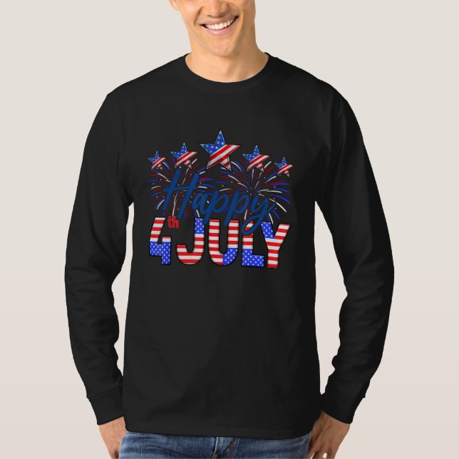 Happy 4th Of July American Flag  Fireworks Patriot T-Shirt (Vorderseite)