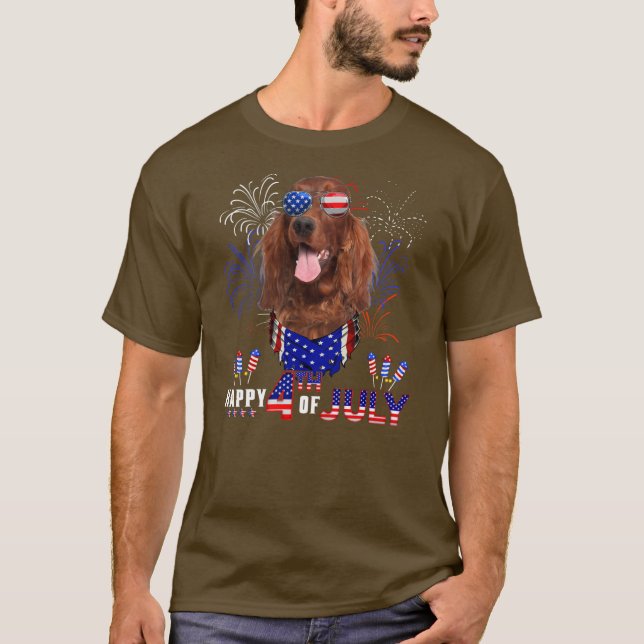 Happy 4th Of July American Flag Irish Setter T-Shirt (Vorderseite)