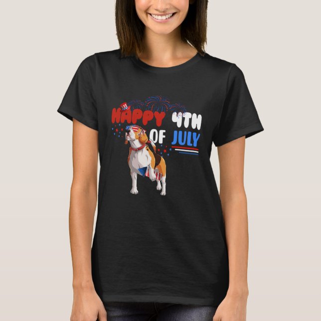 Happy 4th Of July Beagle America Flag Sunglasses T-Shirt (Vorderseite)