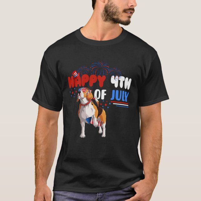 Happy 4th Of July Beagle America Flag Sunglasses T-Shirt (Vorderseite)
