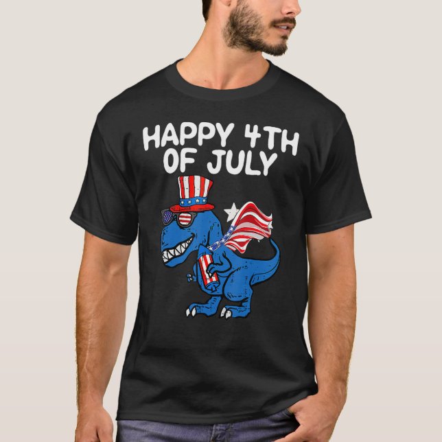 Happy 4th Of July Boys Toddler Trex Dinosaur Ameri T-Shirt (Vorderseite)