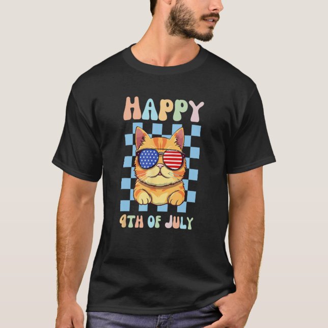 Happy 4th of July Cool Cat Sunglasses Patriotic US T-Shirt (Vorderseite)