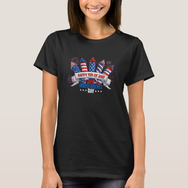 Happy 4th Of July Fireworks America Flag US Indepe T-Shirt (Vorderseite)