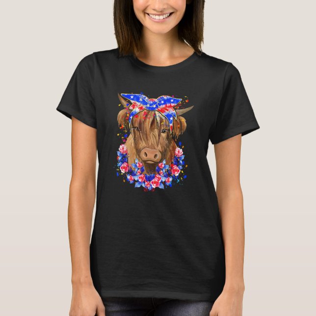 Happy 4th Of July Long Haired Calf USA Patriotic C T-Shirt (Vorderseite)