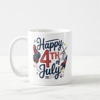 Happy 4th of July Patriotic Rocket & Stars Kaffeetasse