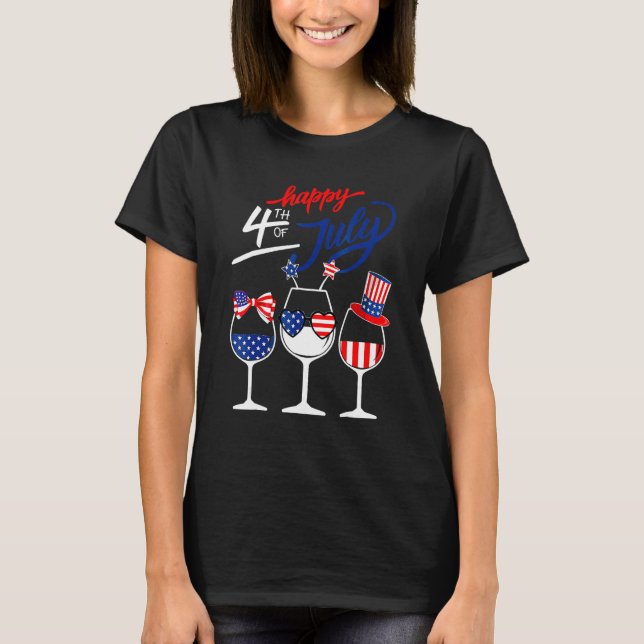 Happy 4th Of July Wine Glass US American Flag  Dri T-Shirt (Vorderseite)