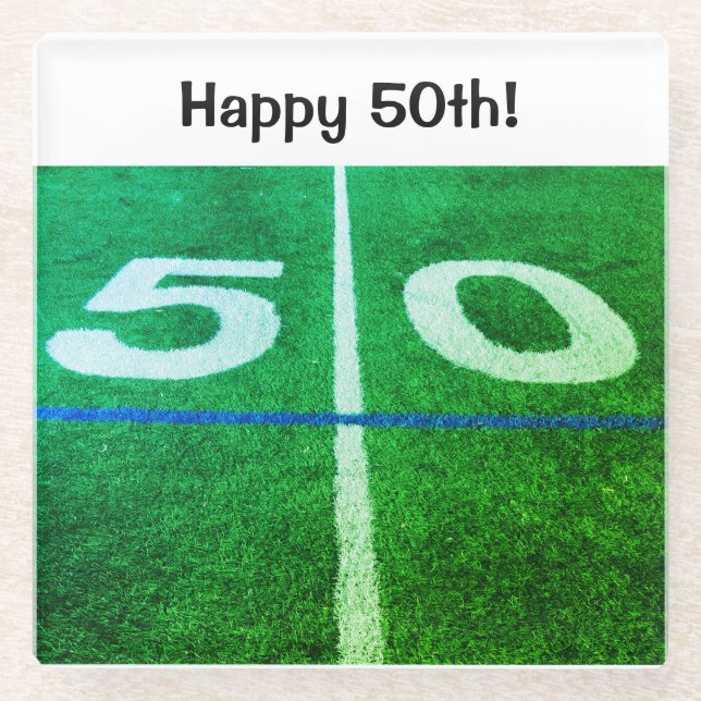 Happy 50. Fußball 50 Werft Linie Foto Glasuntersetzer (Vorderseite)