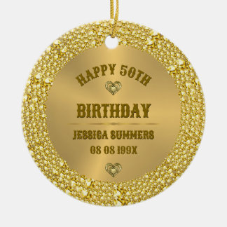 Happy 50. Geburtstag Diamonds & Gold Keramik Ornament