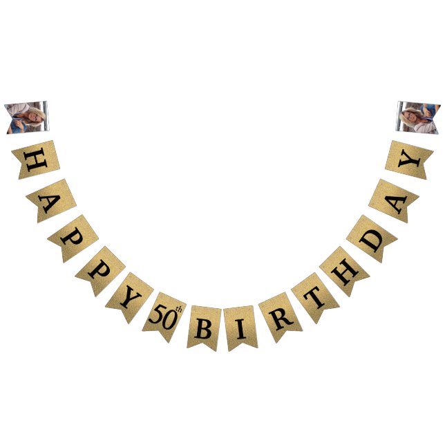 Happy 50. Geburtstag Foto Gold Glitzer Wimpelkette (Alle)