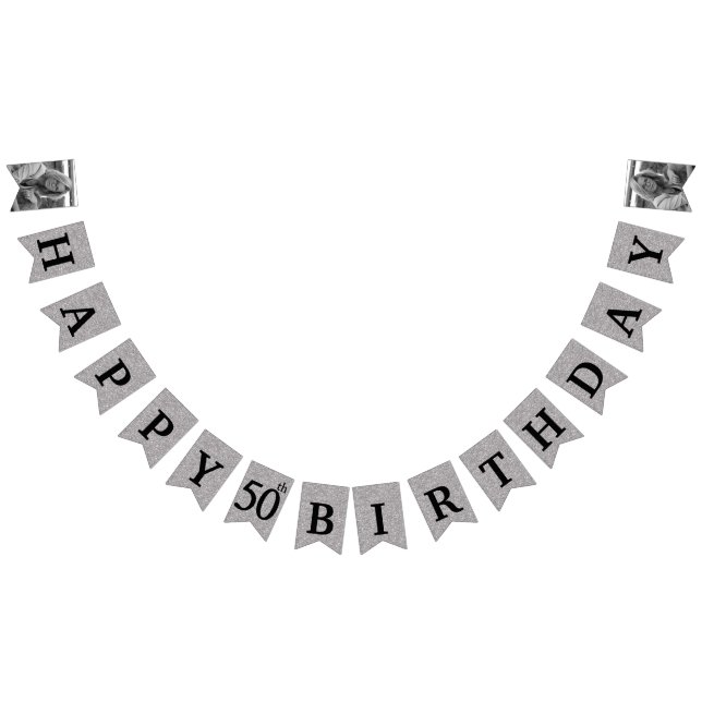 Happy 50. Geburtstag Foto Silberner Glitzer Wimpelkette (Alle)
