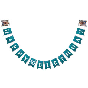 Happy 50. Geburtstag Foto Teal Glitter Wimpelkette