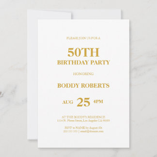 Happy 50. Geburtstag Gold Typografie auf weiß Einladung