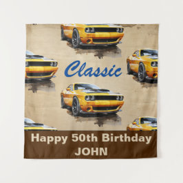 Happy 50. Geburtstag Klassischer Muskel Car Hinter Wandteppich