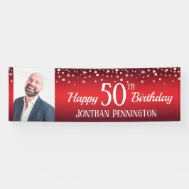 Happy 50. Geburtstag Rot mit Confetti Ein Foto Banner