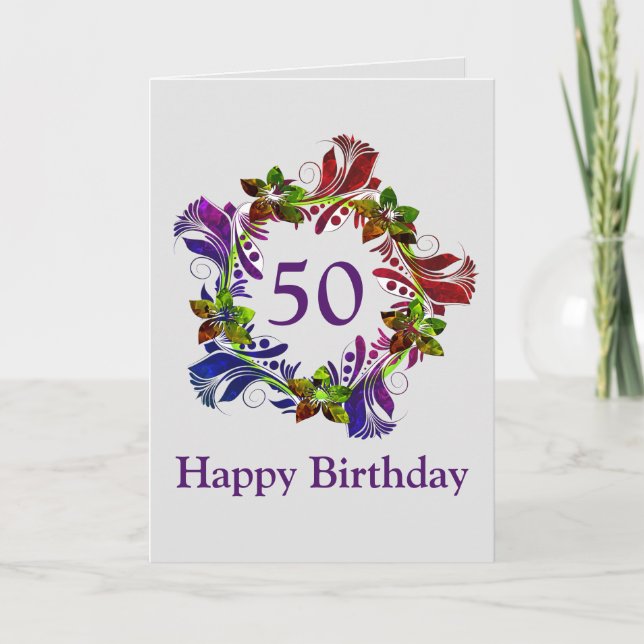 Happy 50. Geburtstagskarte, Moderne Blume Karte (Vorderseite)