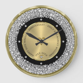 Happy 50. Hochzeit universell Diamanten und Gold Große Wanduhr
