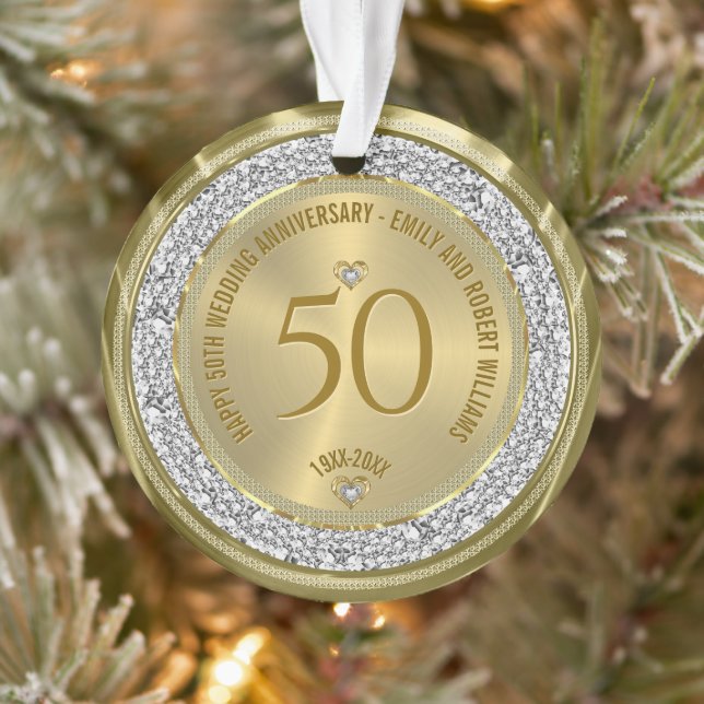 Happy 50. Hochzeitstag Diamanten und Gold Ornament (Baum)