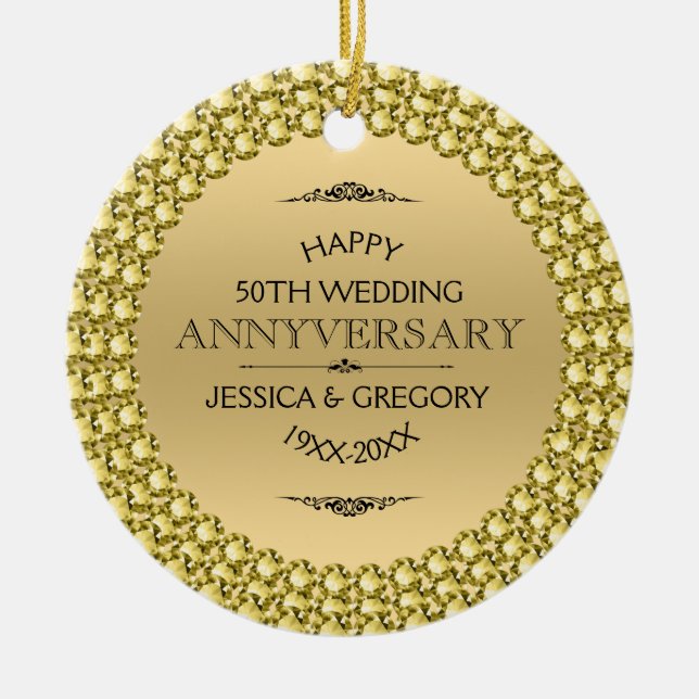 Happy 50 Jahre Diamonds & Gold Keramikornament (Vorne)