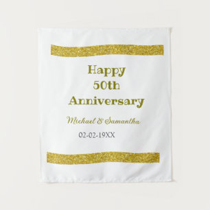 Happy 50-jähriges Jubiläum Golden Glitzer Grau Wandteppich