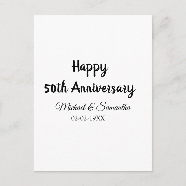 Happy 50. Jubiläum fügen Sie Pärchen Namen Datum H Postkarte (Vorderseite)
