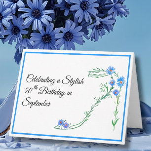 Happy 50. September Geburtstag Blue Aster Blume Karte