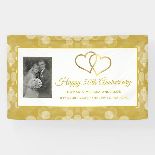 HAPPY 50 TH ANNIVERSARY CHAMPAGNE GOLD HEARTS BANNER (Horizontal)