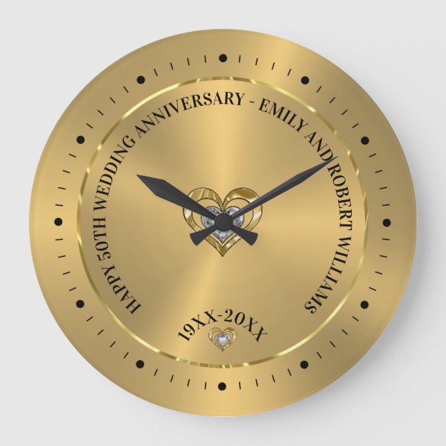 Happy 50 th Gold Wedding Anniversary Große Wanduhr (Vorderseite)