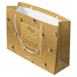 "Happy 50 th Wedding Anniversary" 3D-Rose Golden Große Geschenktüte