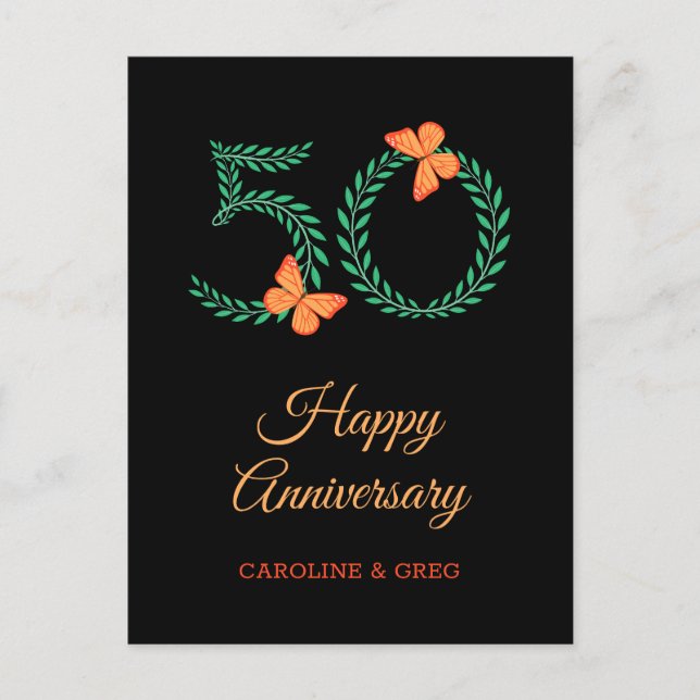 Happy 50. Wedding Anniversary Butterfly Postcard Postkarte (Vorderseite)