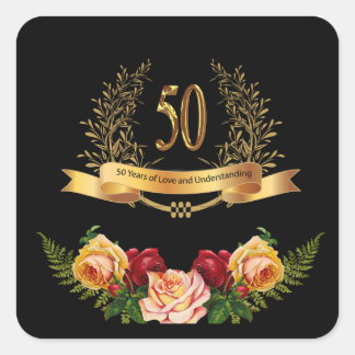 Happy 50. Wedding Anniversary Classic Round Stick Quadratischer Aufkleber