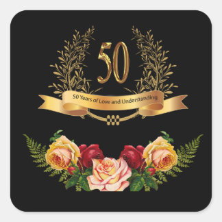 Happy 50. Wedding Anniversary Classic Round Stick Quadratischer Aufkleber