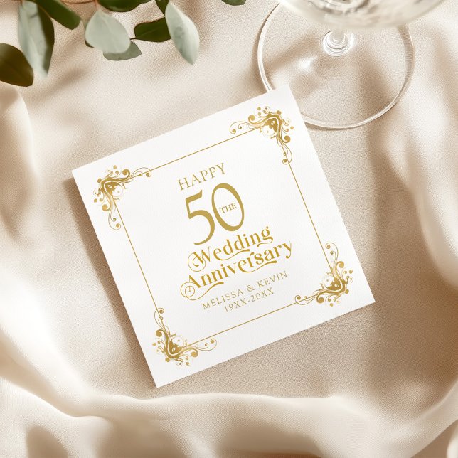 Happy 50. Wedding Anniversary Gold Frame Serviette (Von Creator hochgeladen)