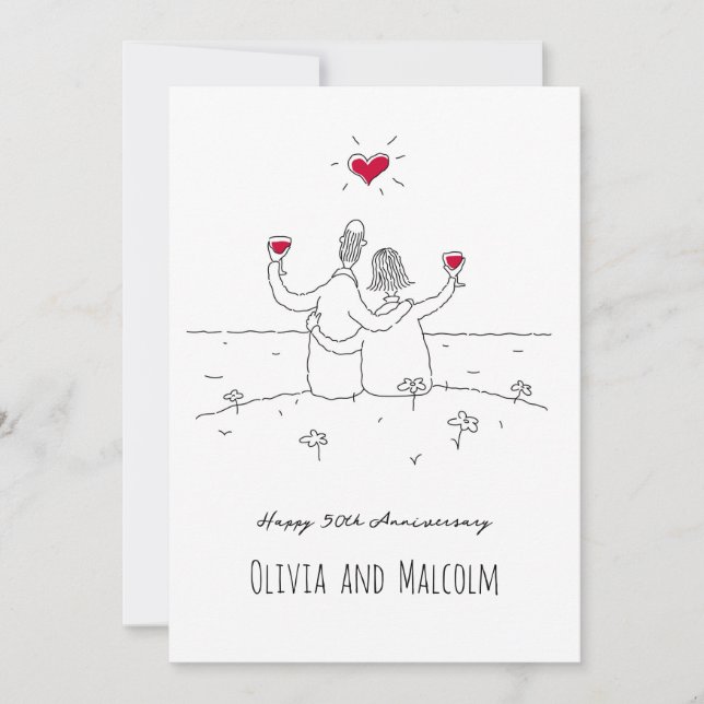 Happy 50. Wedding Anniversary Red Heart Couple (Vorderseite)
