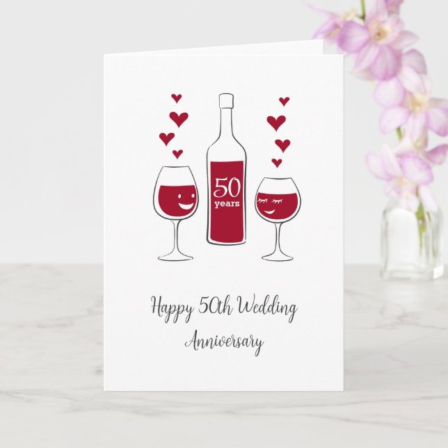 Happy 50. Wedding Anniversary Red Wine Heart Card Karte (Orchidee)