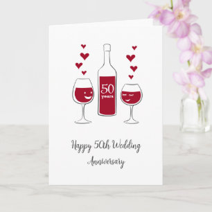 Happy 50. Wedding Anniversary Red Wine Heart Card Karte