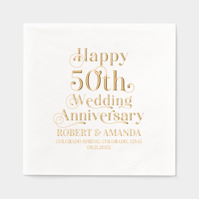 Happy 50. Wedding Anniversary Retro Typografie Servietten Mit Folie (Vorderseite)