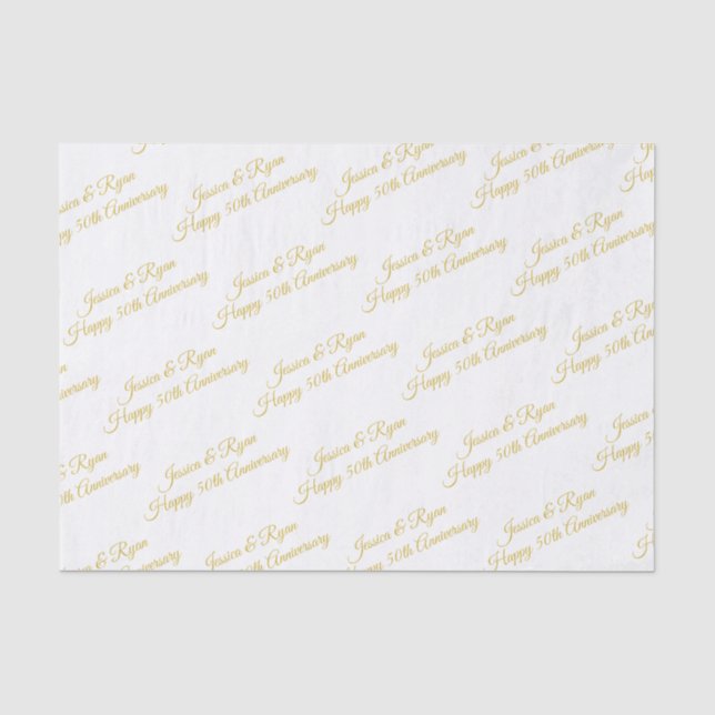 Happy 50th Anniversary DIY Names/Year, Gold Script Seidenpapier (Vorderseite)