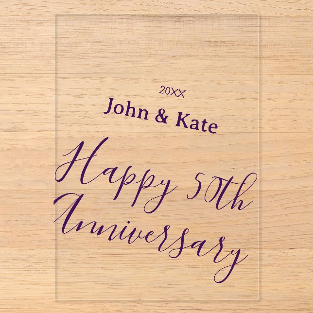Happy 50th anniversary purple name year simple  acryleinladungen (Vorderseite)