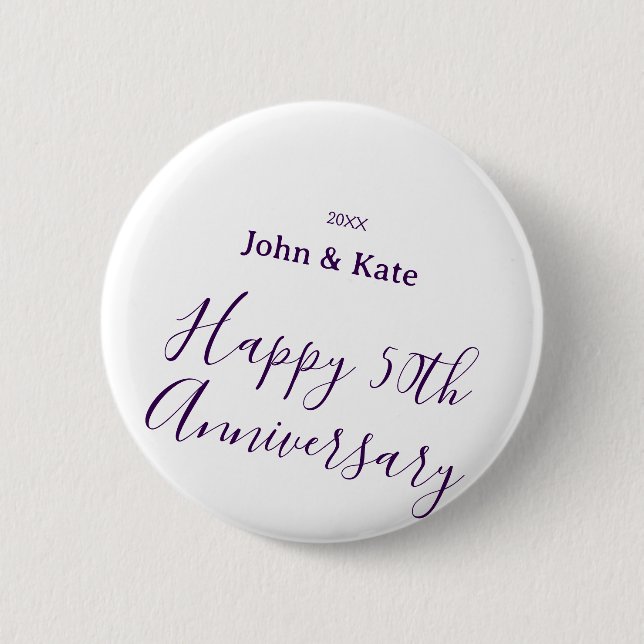 Happy 50th anniversary purple name year simple  button (Vorderseite)
