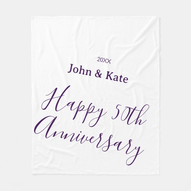 Happy 50th anniversary purple name year simple  fleecedecke (Vorderseite)