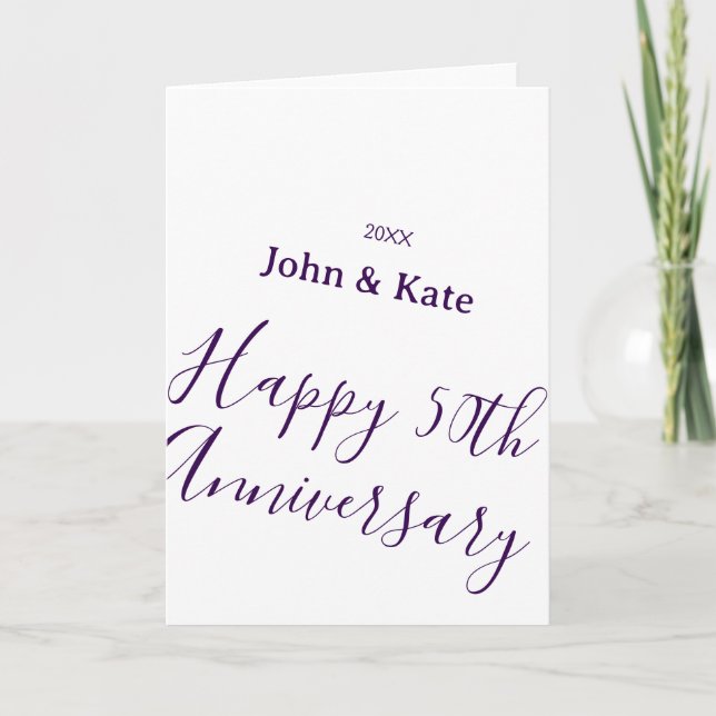 Happy 50th anniversary purple name year simple  karte (Vorderseite)