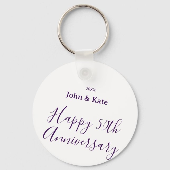 Happy 50th anniversary purple name year simple  schlüsselanhänger (Vorderseite)