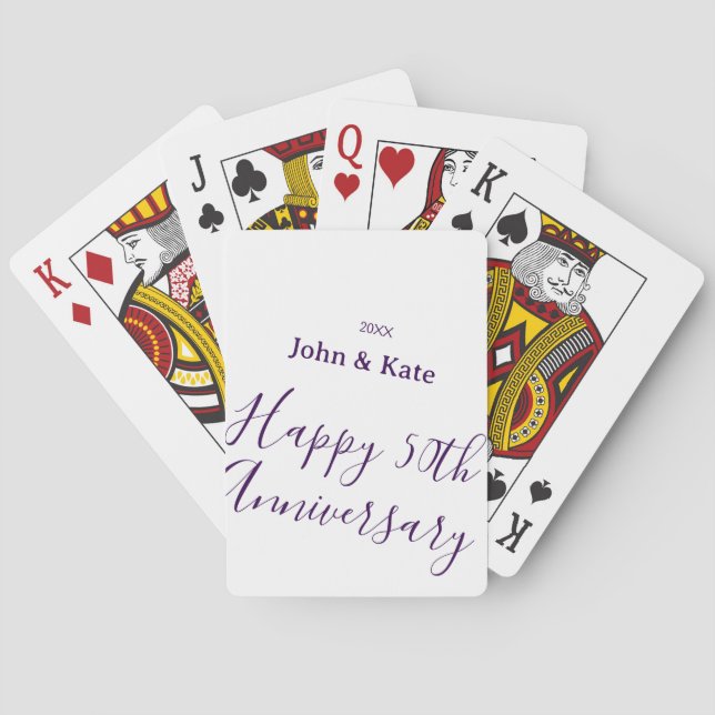 Happy 50th anniversary purple name year simple  spielkarten (Rückseite)